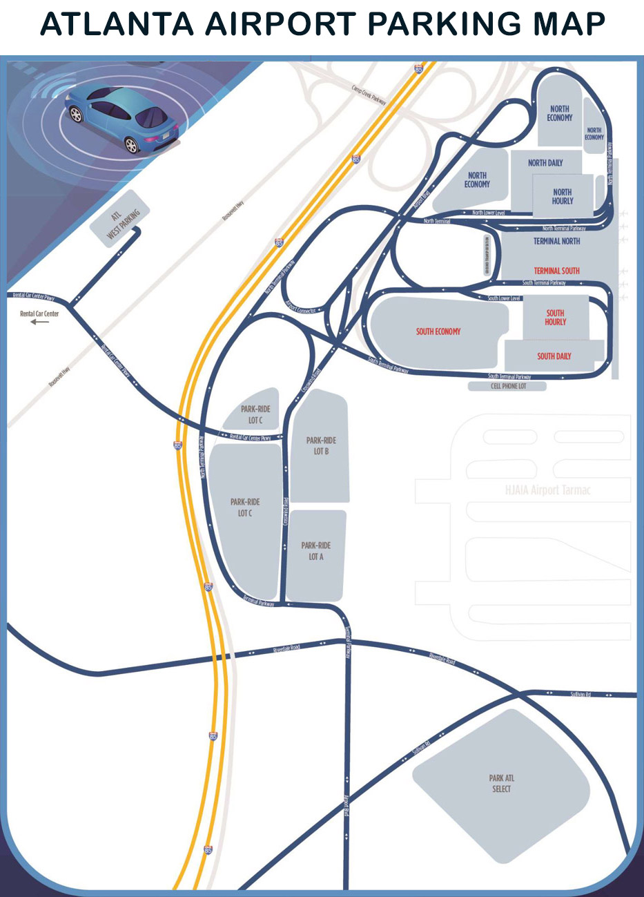 Mapa de Aparcamiento ATL Mapa de Aparcamiento del Aeropuerto de Atlanta