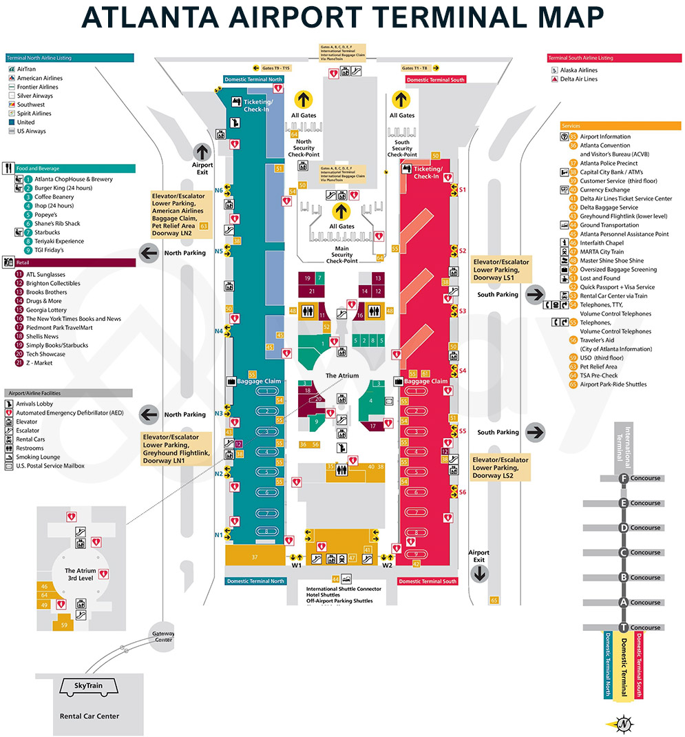 Mapa de Terminales del Aeropuerto de Atlanta Mapa de Terminales del Aeropuerto de Atlanta